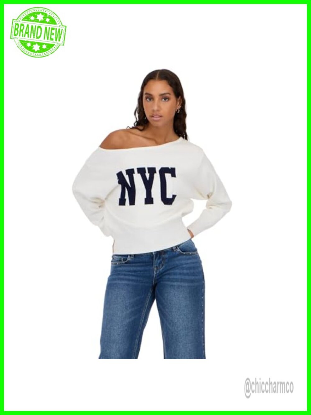 Off Shoulder Slouchy Cable Knit Sweater Long Sleeve Loose Pullover